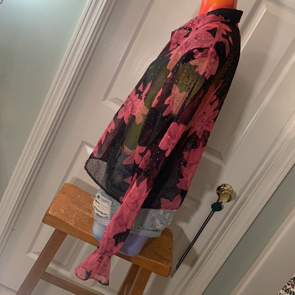 Vintage Black and Pink Floral Connie Choi Sheer Blouse - Picture 12 of 16